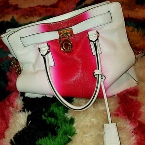 MICHAEL KORS Hamilton Tie Dye White/Hot Pink Leather. EUC